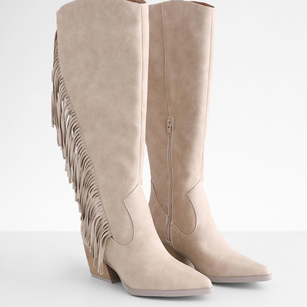 Dolce Vita Cream Heeled Boots with Fringe